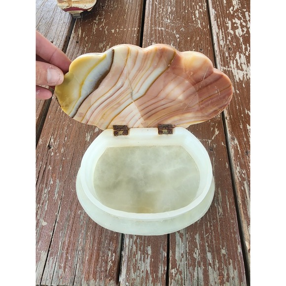 Vintage Onyx Marble Clam Shell‎ Footed Jewlelry Box Hinged Rare - Picture 2 of 10